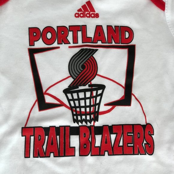 The Portland Trail Blazers Ringer Onesie by Adidas Infant 18M Red White Black - Picture 2 of 6